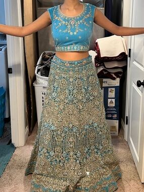 Ethnic Indian Wear Teal Embroidered Lehenga Choli Set